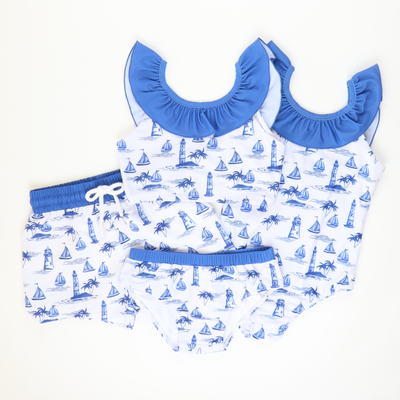 Two-Piece Swimsuit - Watercolor Beach Print