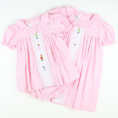 Embroidered Nutcracker Ruffle Top & Bloomer Set- Light Pink Flannel