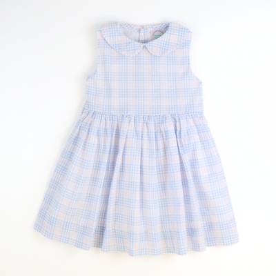 Sunday Brunch Dress - Blue & Pink Plaid Seersucker - Southern Smocked Co.