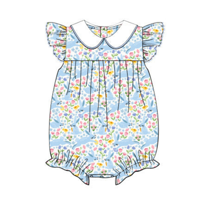 Collared Knit Girl Bubble - Bunny Hop - Southern Smocked Co.