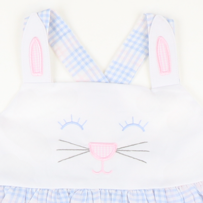 Bunny Face Dress - Blue & Pink Plaid Seersucker - Southern Smocked Co.