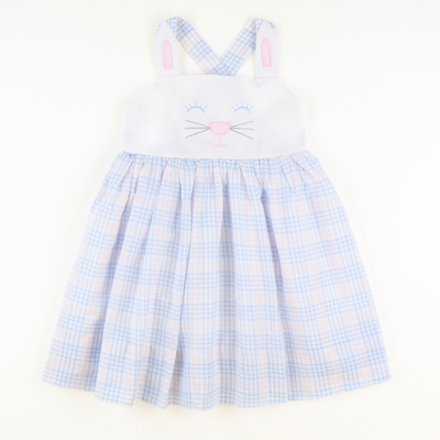 Bunny Face Dress - Blue & Pink Plaid Seersucker - Southern Smocked Co.