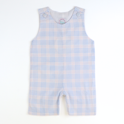 Sunday Brunch Shortall - Blue & Pink Plaid Seersucker - Southern Smocked Co.