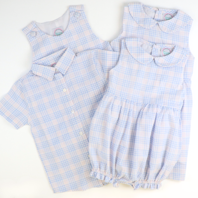 Sunday Brunch Girl Bubble - Blue & Pink Plaid Seersucker