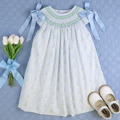 Smocked Geo Bishop- Hydrangea Blooms - Southern Smocked Co.