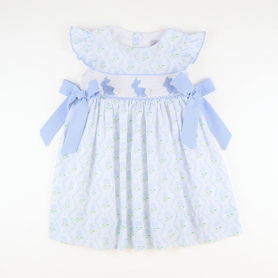 Smocked Blue Bunnies Dress- Hydrangea Blooms - Southern Smocked Co.