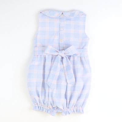 Sunday Brunch Girl Bubble - Blue & Pink Plaid Seersucker - Southern Smocked Co.