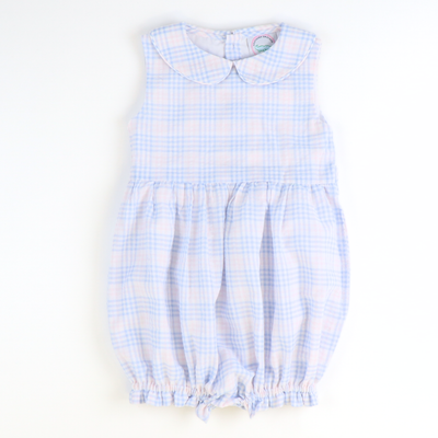 Sunday Brunch Girl Bubble - Blue & Pink Plaid Seersucker - Southern Smocked Co.