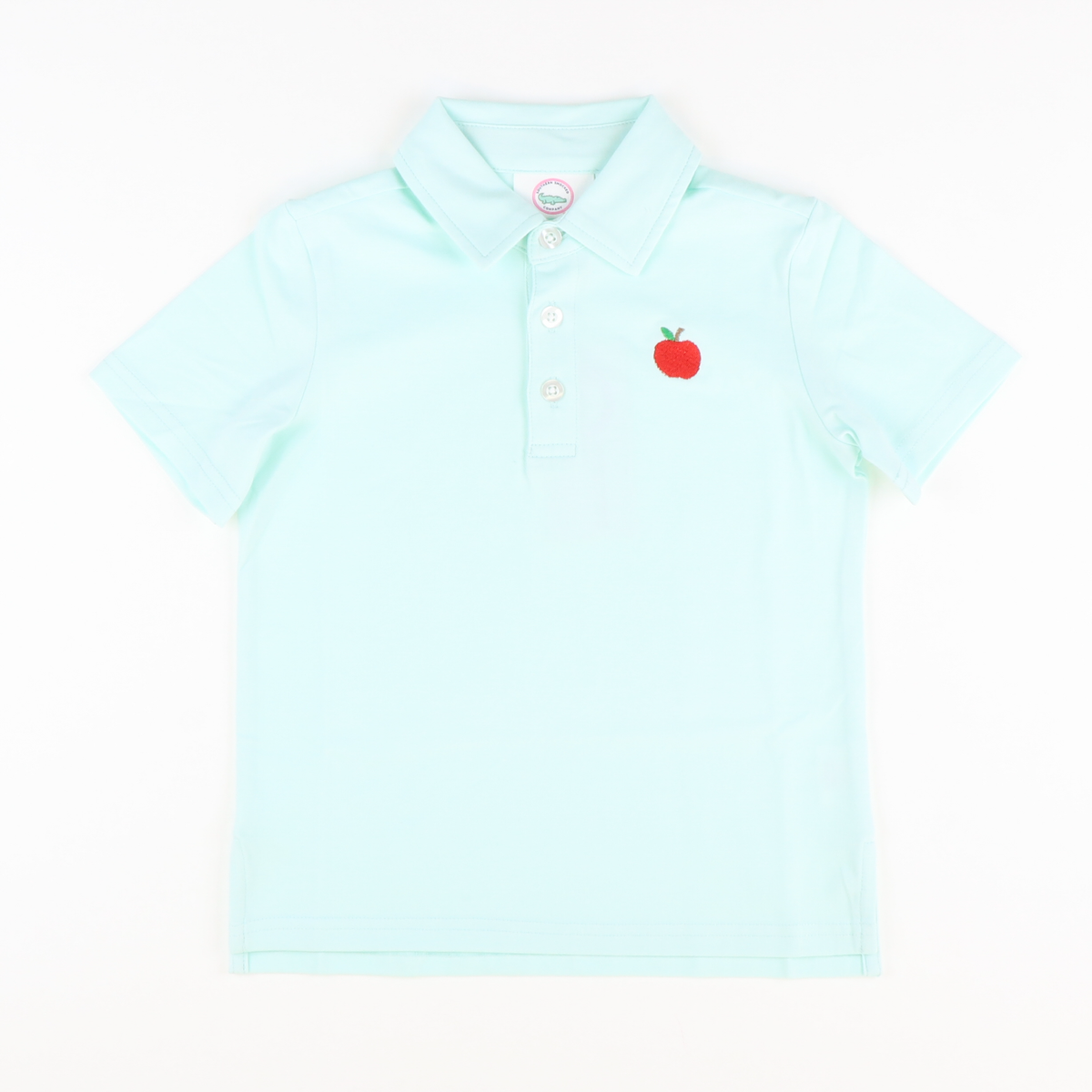 Embroidered Apple Knit Polo - Mint Green