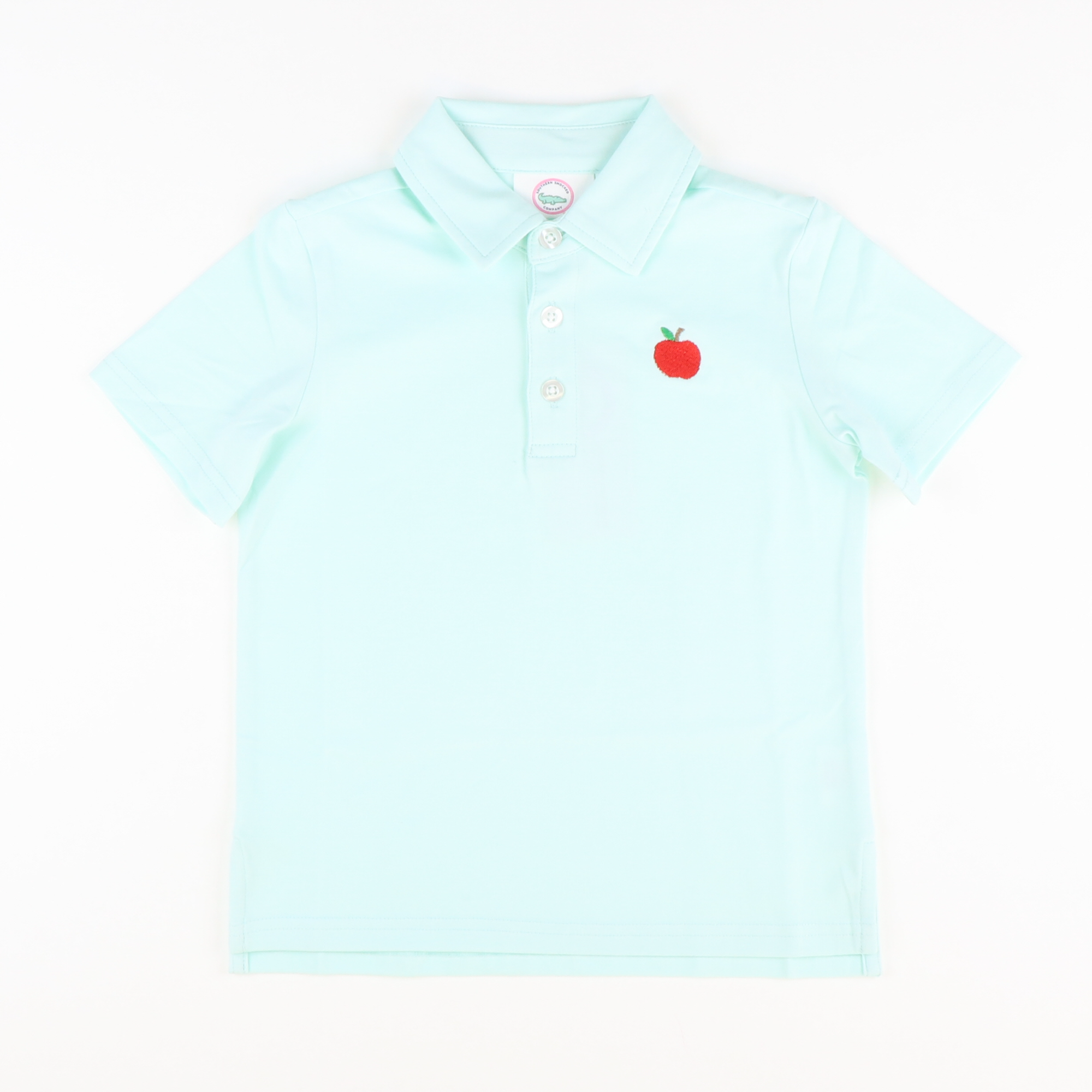 Embroidered Apple Knit Polo - Mint Green