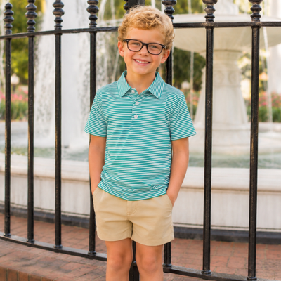 Signature Polo - Green Stripe Knit - Southern Smocked Co.