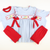 Smocked ABC & Apples Knit Shirt & Shorts Set - Light Blue Stripe & Red Knit