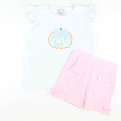 Bow Shorts - Pink Mini Check Seersucker