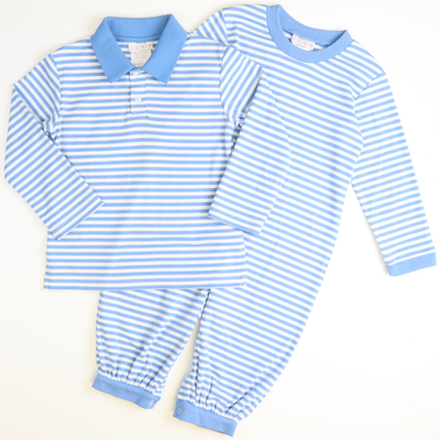 Signature L/S Knit Polo - Party Blue Stripe