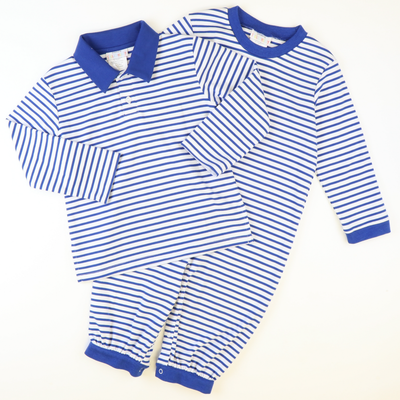 Signature L/S Knit Polo - Royal Blue Stripe