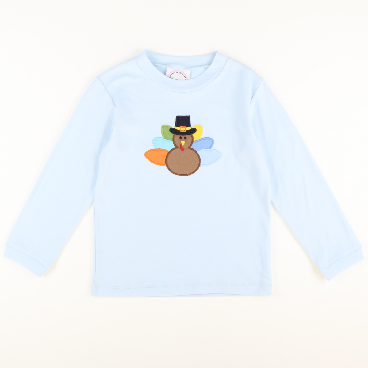 Appliquéd Turkey Long Sleeve Shirt - Light Blue Knit