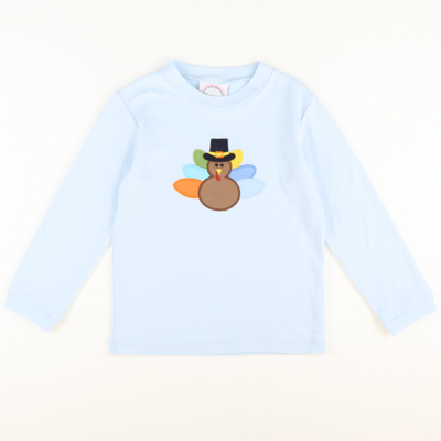 Appliquéd Turkey Long Sleeve Shirt - Light Blue Knit