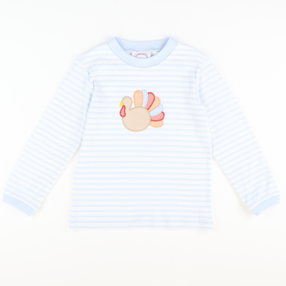 Appliquéd Turkey Long Sleeve Shirt - Light Blue Stripe Knit