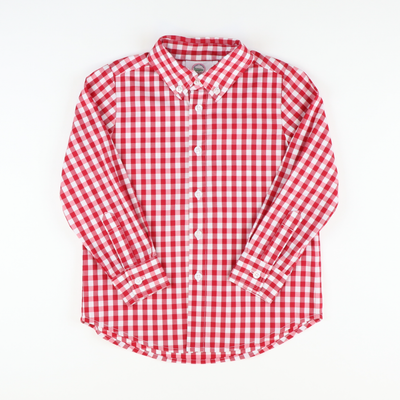 Signature Button Down Collared Shirt - Holiday Red Check