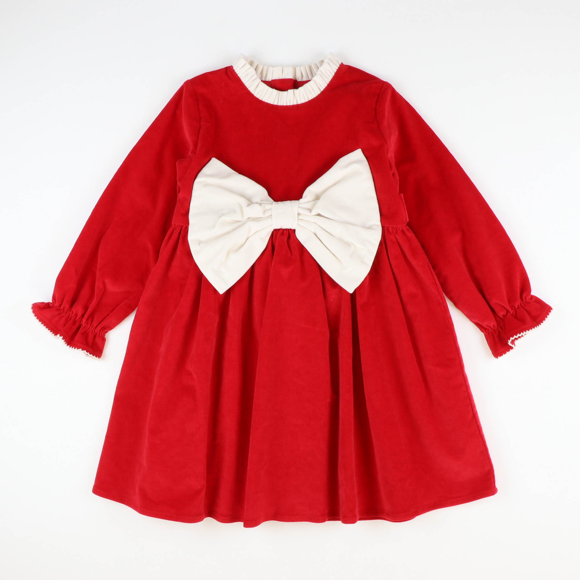 Corduroy Bow Dress - Holiday Red & Cream Corduroy Bow Dress - Holiday Red & Cream