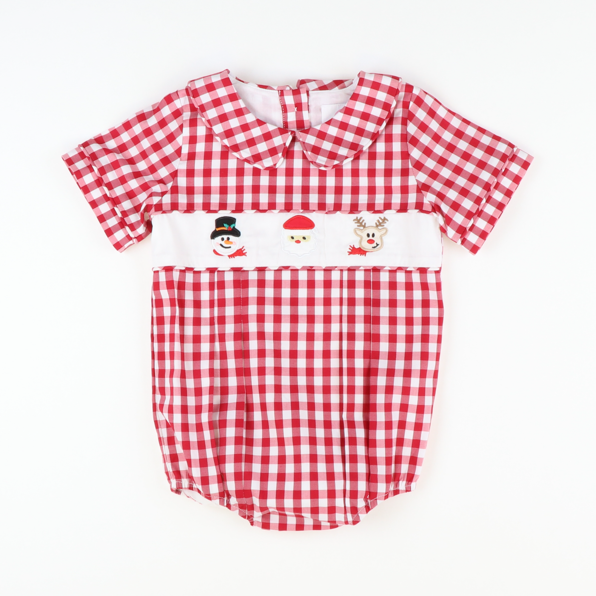Embroidered Christmas Friends Collared Boy Bubble- Holiday Red Check