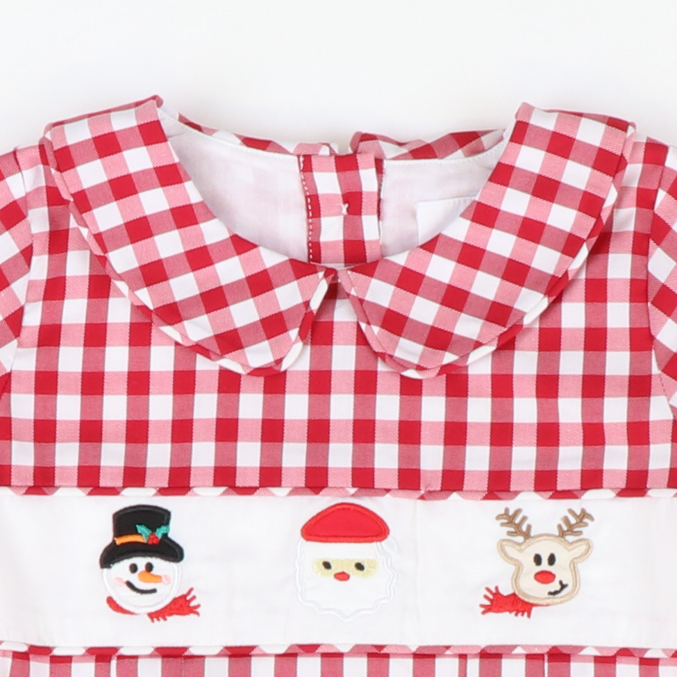 Embroidered Christmas Friends Collared Boy Bubble- Holiday Red Check