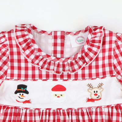 Embroidered Christmas Friends Dress- Holiday Red Check
