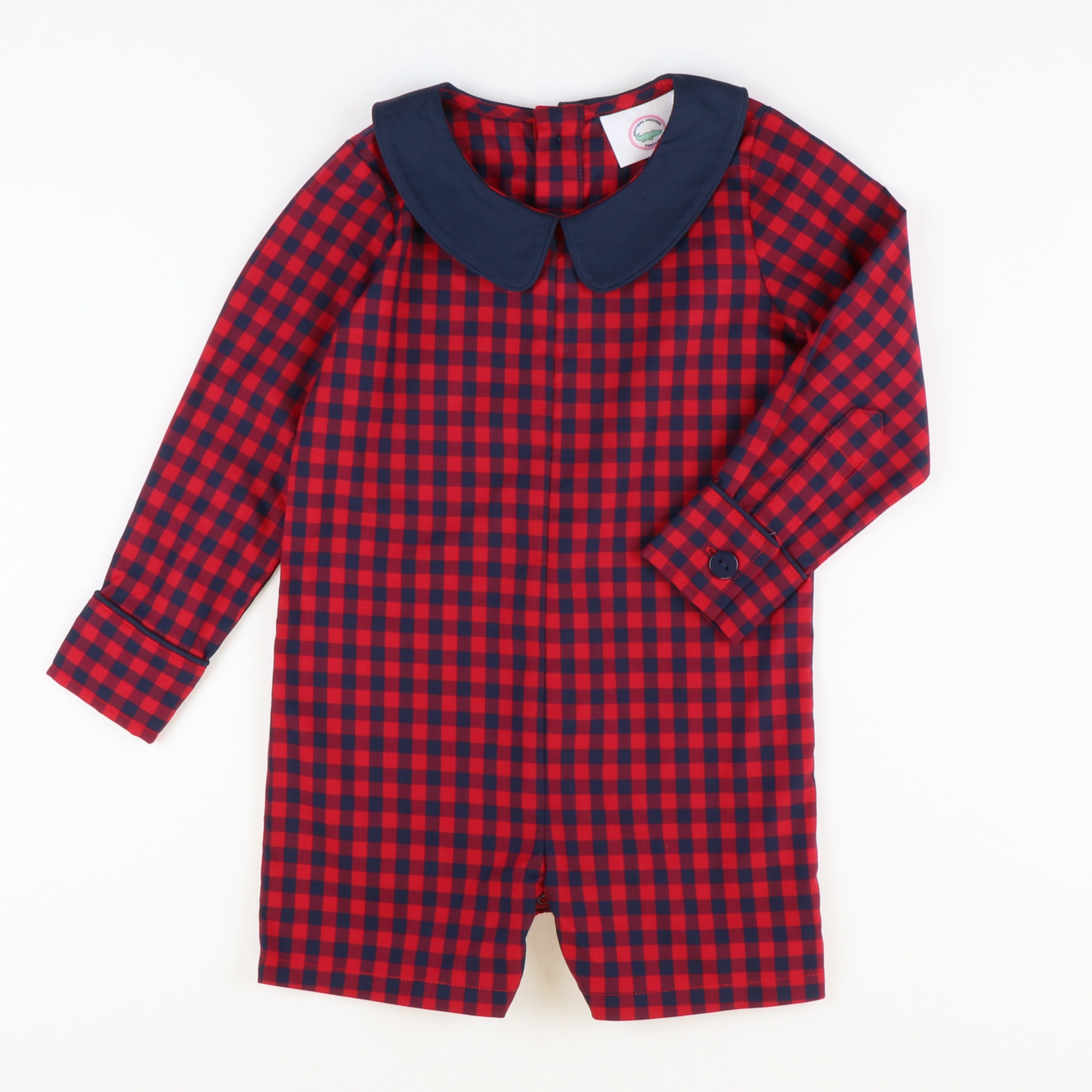 Collared Boy Romper - Red & Navy
