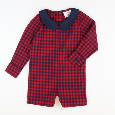 Collared Boy Romper - Red & Navy