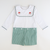 Embroidered Santa Short Set - Christmas Green Mini Gingham - Stellybelly