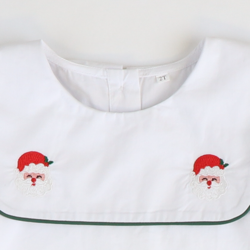 Embroidered Santa Short Set - Christmas Green Mini Gingham - Stellybelly