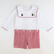 Embroidered Santa Short Set - Holiday Red Mini Gingham