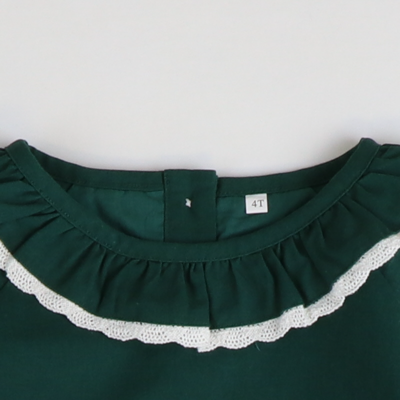 Dark Green & Cream Linen Top & Bloomer Set