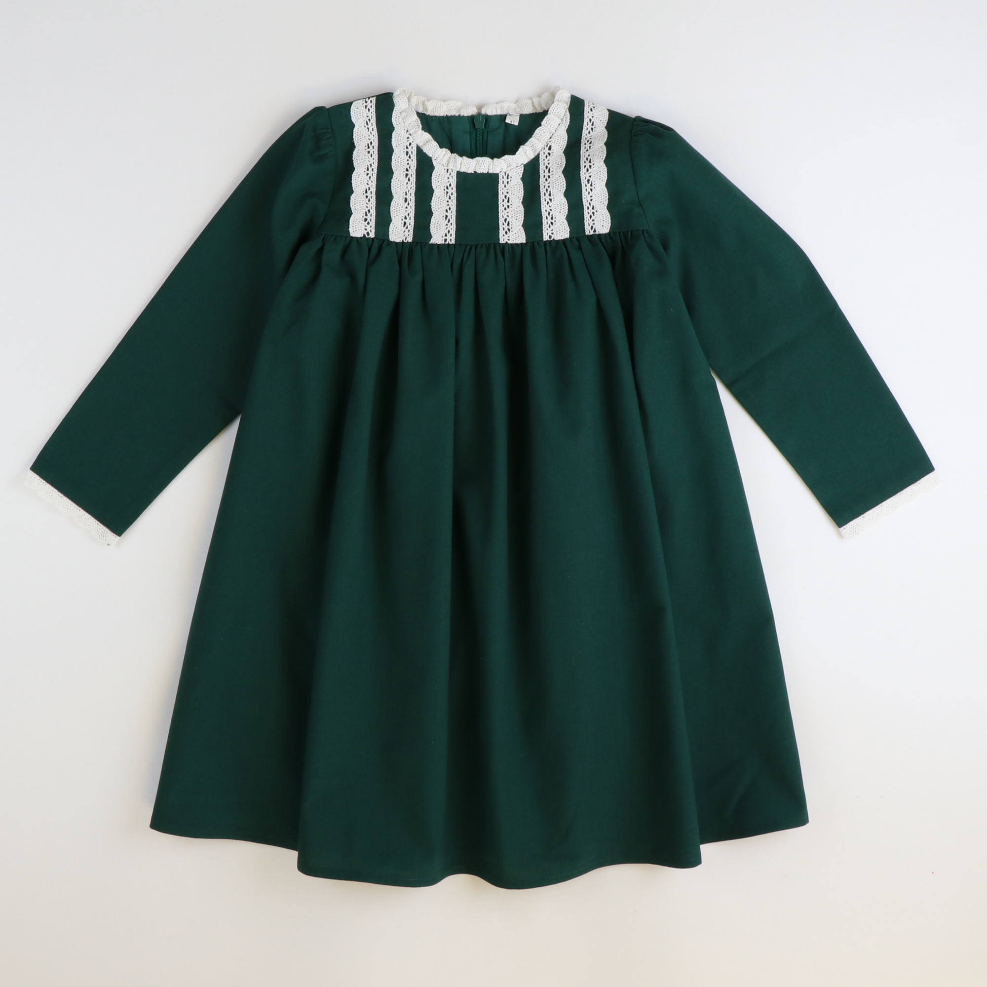 Dark Green & Cream Lace Linen Dress Dark Green & Cream Lace Linen Dress