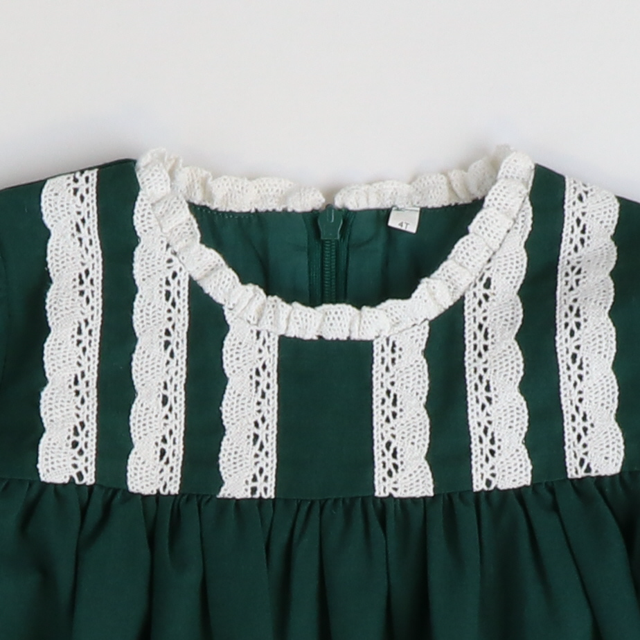 Dark Green & Cream Lace Linen Dress