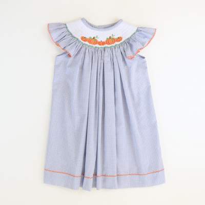 Smocked Pumpkin Patch Bishop - White & Navy Windowpane - Stellybelly