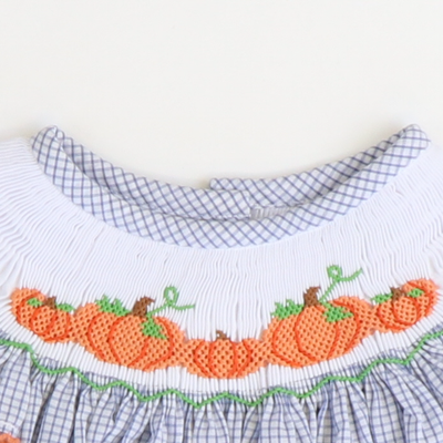 Smocked Pumpkin Patch Bishop - White & Navy Windowpane - Stellybelly
