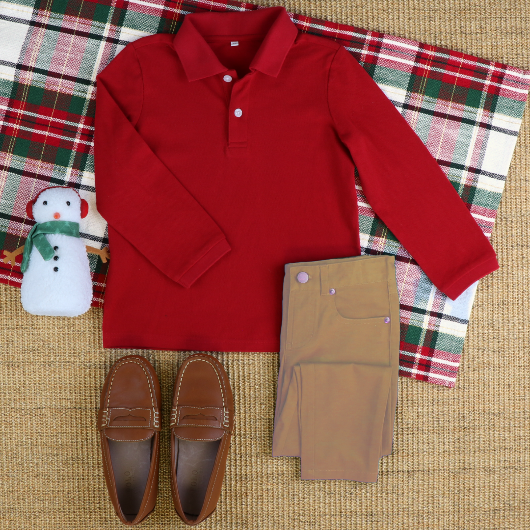 Boys Signature L/S Polo - Holiday Red