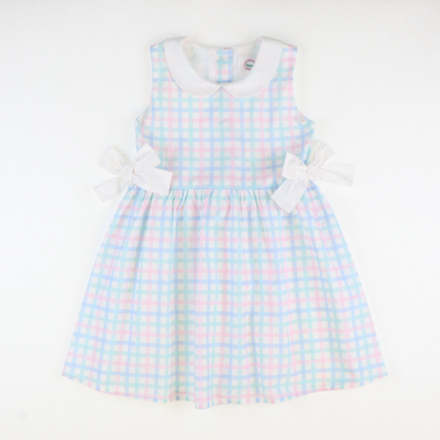 Collared Side Bow Dress - Pastel Check