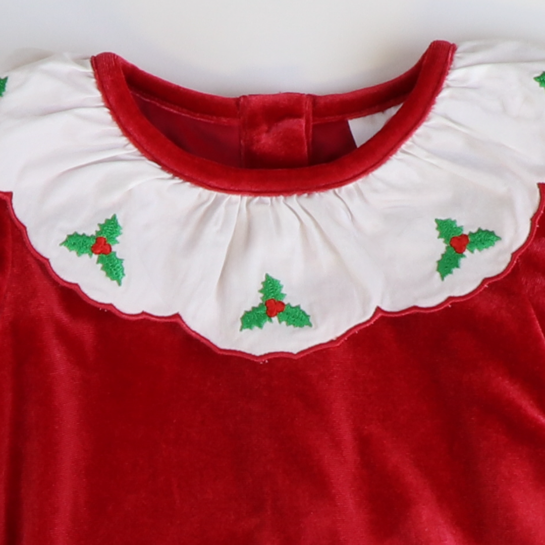strapless open back dress Embroidered Holly Holiday Red Velvet Dress