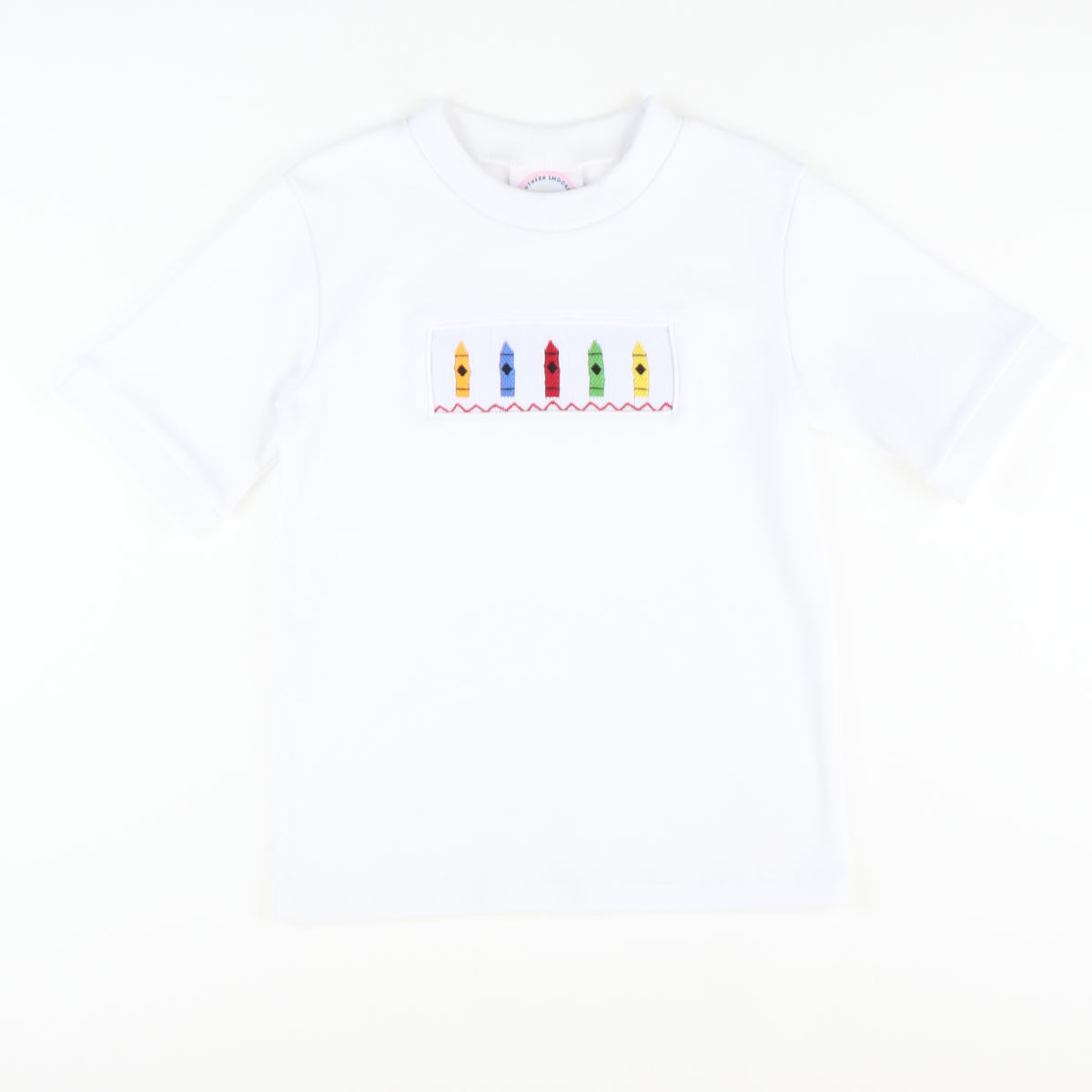 Smocked Crayons Short Sleeve White Knit Shirt