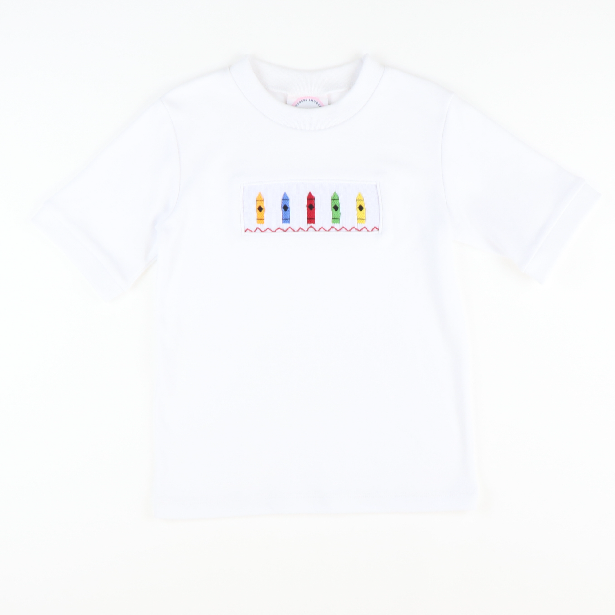 Smocked Crayons Short Sleeve White Knit Shirt