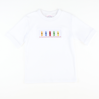 Smocked Crayons Short Sleeve White Knit Shirt