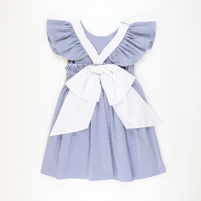 Bow Pinafore Dress - Royal Blue Check Seersucker