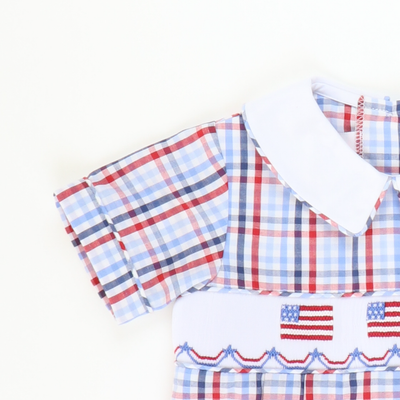 Smocked Flags Collared Boy Bubble - Patriotic Plaid