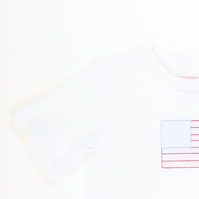 Americana Embroidered Flag Short Sleeve Shirt - White Knit