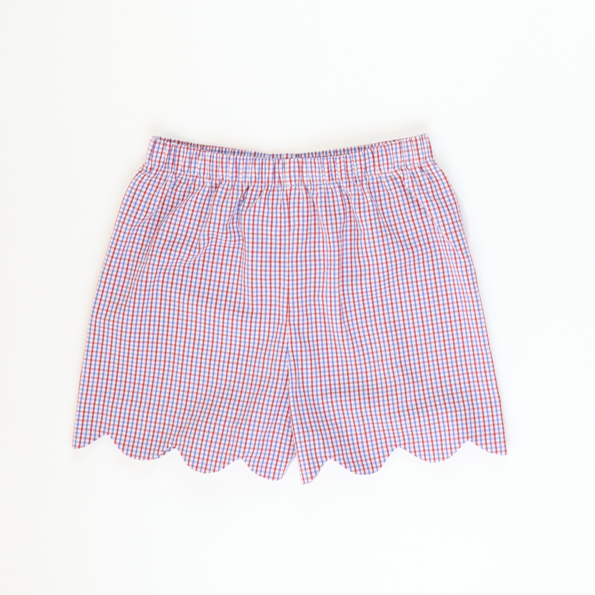 Scalloped Girl Shorts - Patriotic Mini Check Seersucker