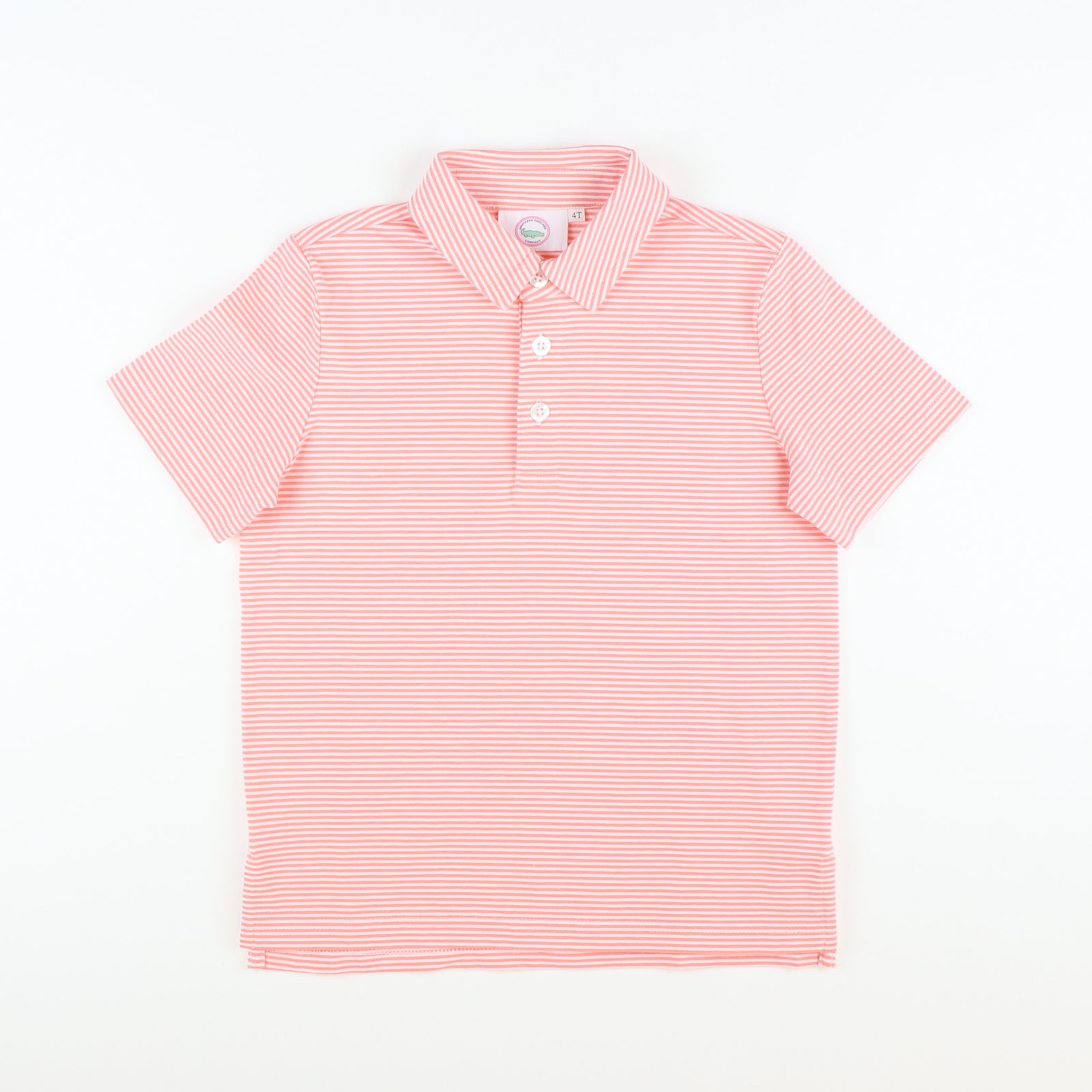 Boys Signature Knit Polo - Coral Thin Stripe