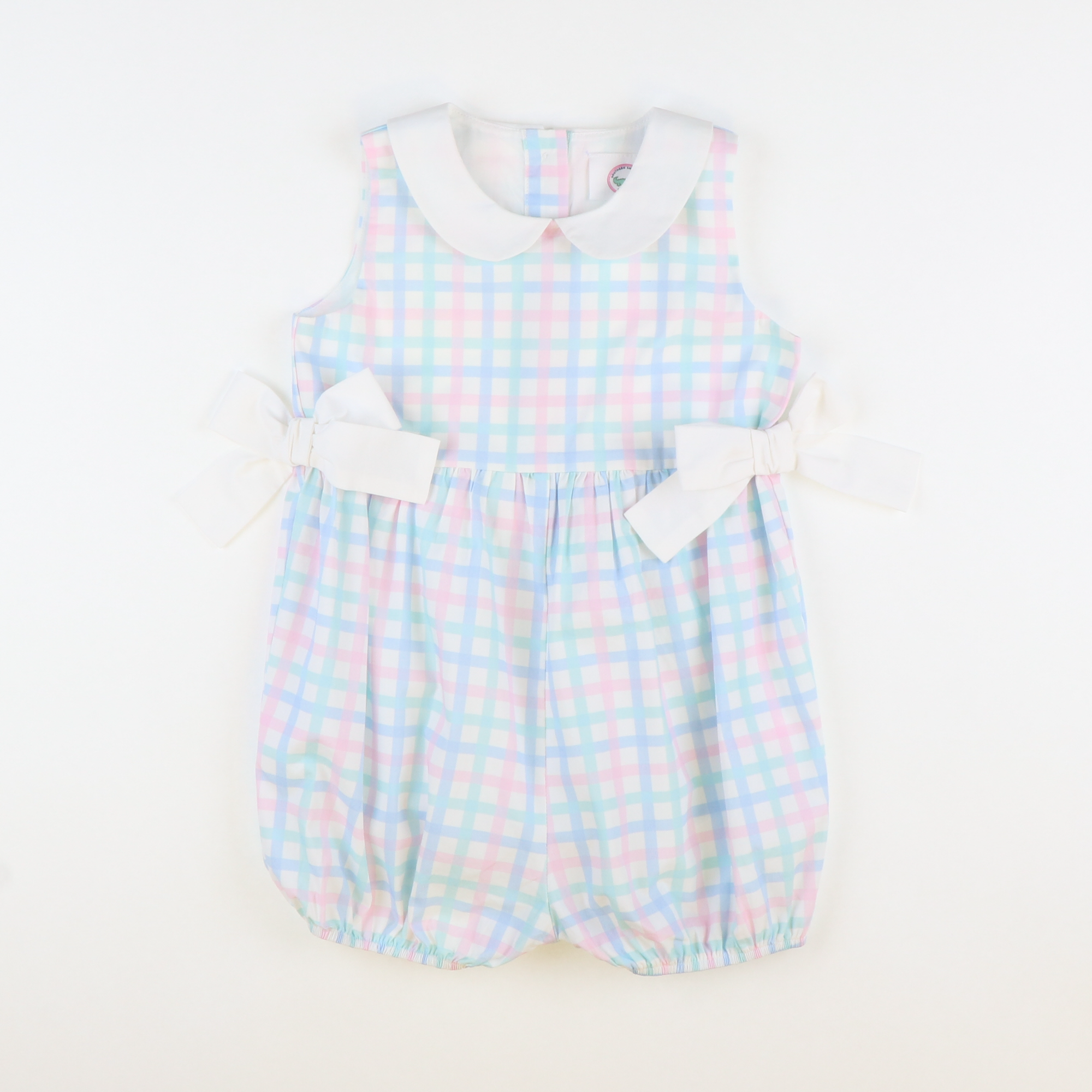 Collared Side Bow Girl Bubble - Pastel Check