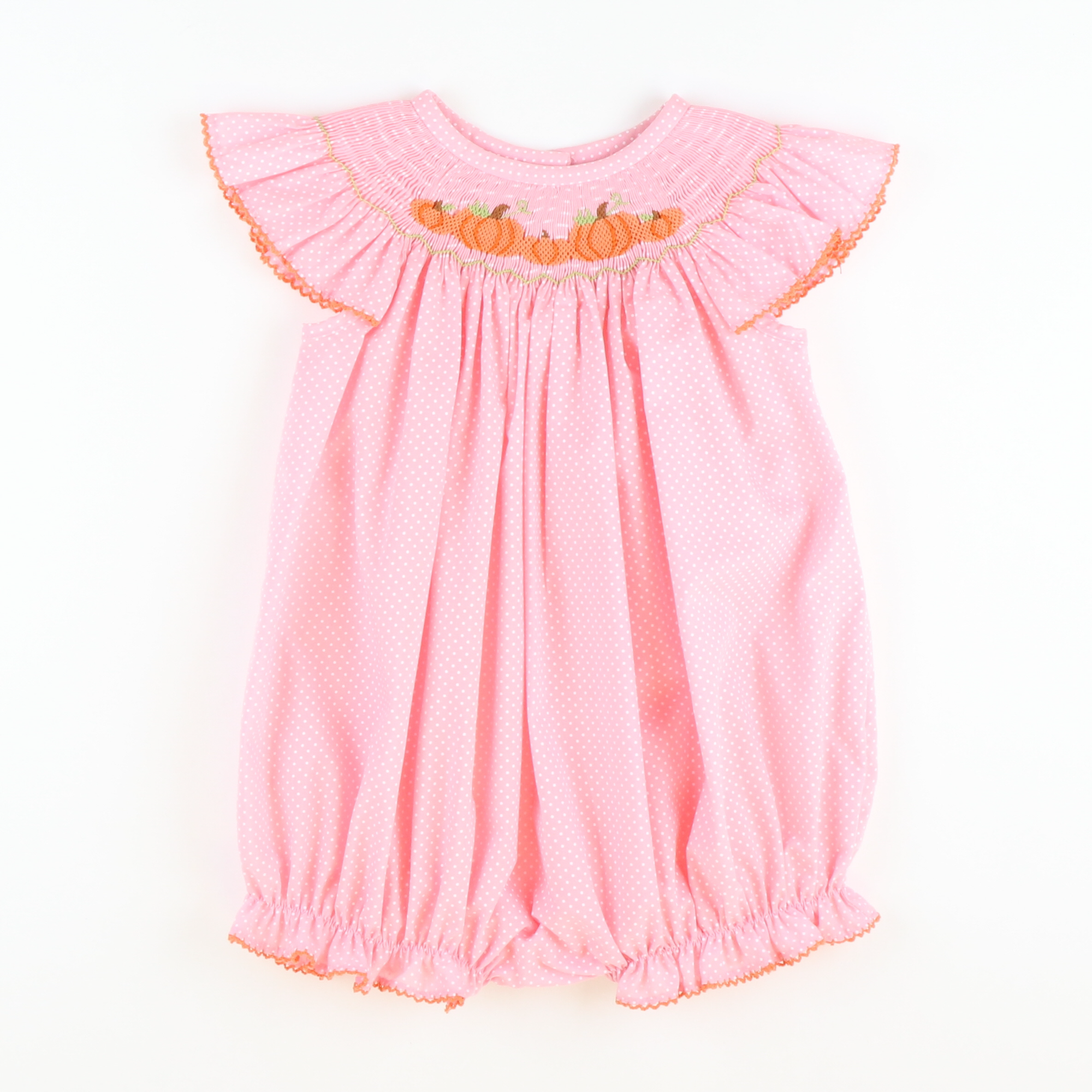 Smocked Pumpkin Patch Girl Bubble - Pink Tiny Dot